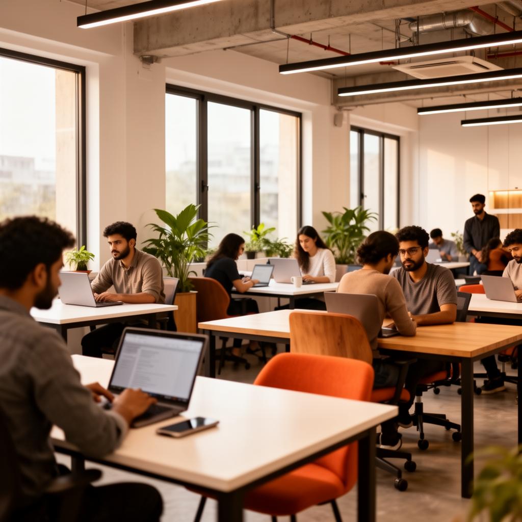 Professionals working at ThinkHub coworking space
